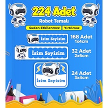 Sevimli Robot Temalı Okul Kreş Kişiye Özel İsim Etiket Seti - Model 429 Çok Renkli
