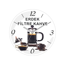 Kişiye Özel Filtre Kahve Çap 30cm Sessiz Akar Bombeli Gerçek Cam Duvar Saati Siyah