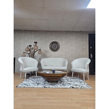 Zafir Teddy Takım Beyaz Boyalı Sivriltme Ayak Çay Seti Koltuk - Berjer , Balkon, Salon, Ofis Krem