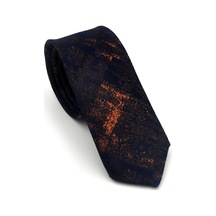 Gaffy Bej Kahverengi Desenli Lacivert Dokuma Kumaş Mendilli Slim Fit Kravat // Sdk-2608-6 Bej
