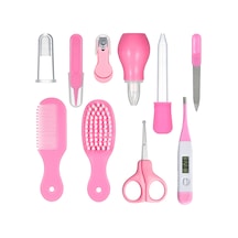 Vkemall Bebek Bakımı 10'lu Set: Burun Emici, Tarak, Makas, Tırnak Kırıcı, Dijital Termometre Ve Bakım Aletleri - Pembe Ye-th2-b