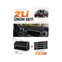 E-biz Dacia Logan 1 2004-2008 Uyumlu Torpido Örtüsü + Deri Bagaj Çantası Seti - Siyah-gri - Da006