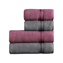 Molly Çift Renk Banyo Havlusu, 4'lü Paket 2 Parça 70x135 ,2 Parça 50x85 Yumuşak Ve Emici, Kaliteli Günlük Kullanıma Uygun %100 Pamuk Havlu Mürdüm-gri Gri-mürdüm