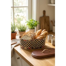 Makri Home Ekmeklik, Metal Ekmeklik, Ekmek Sepeti, Çiçek Desenli Ekmeklik, Yerli Üretim 34 Cm X 19 Cm X 16 Cm Krem