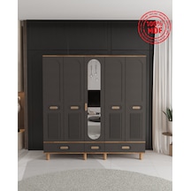 %100 MDF Pera 5 Kapaklı Çekmeceli Modüler Gardırop - Antrasit