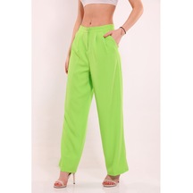 Kadın Cepli Palazo Kumaş Pantolon Fıstık Yeşili