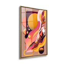 Pastel Güneş Ve Akışkan Yapraklar Gold Çerçeveli Cam Tablo