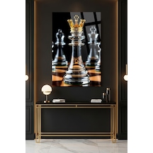 Gold Satranç Cam Tablo Modern Sanat Tablosu Parlak Ve Net Görüntü Kafe Ve Ofis İçin Anlamlı Hediye Seçeneği Kolay Montaj Askılı