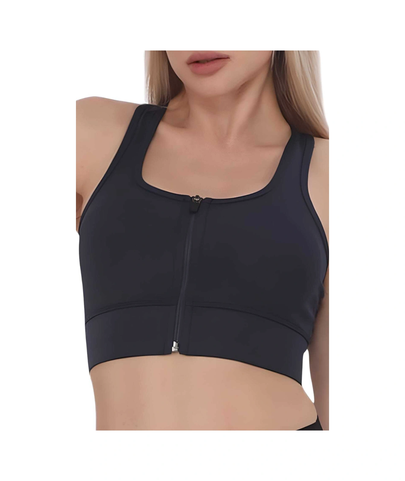 Tezzgelsin Kadın Fermuarlı Sporcu Crop Kadın Büstiyer Lacivert