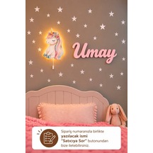 Ahşap Unicorn Lamba & Işıksız İsimlik Seti İsimli Bebek Ve Çocuk Odası Dekoru Pembe