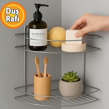 İki Katlı Krom Banyo Duş Köşe Rafı Paslanmaz Metal Şampuanlık Duvar Montajlı Düzenleyici Raf Seti Çok Renkli