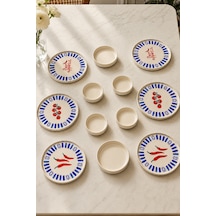 Blue Bon Appetit 12 Parça 6 Kişilik Stackable Seramik Kahvaltı Takımı Lüx Sunum Seti Tabağı Beyaz