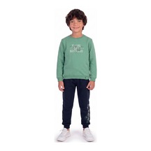Onloox Erkek Mint Yeşili Erkek Çocuk Mint Yeşili Pamuklu Bisiklet Yaka Dar Paça Regular Baskılı Eşofman Takımı 4-8 Yaş