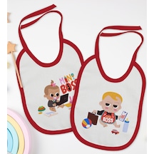 BK Kids Mini ve Little Boss Tasarımlı 2’li Kırmızı Mama Önlüğü-1 Kırmızı