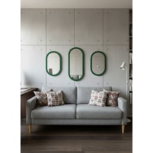 3 Lü Oval Duvar Aynası / Yeşil Dekor Oval Ayna -dekoratif Ayna Seti Yeşil