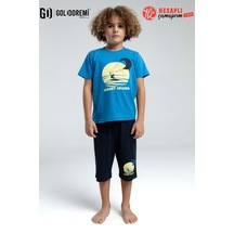 Rolypoly Roly Poly Premium Erkek Çocuk Desenli Rahat Kalıp Kısa Kollu Kapri Pijama Takım Cobalt