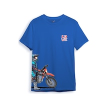 Cross Motor Enduro Ekipmanları Göğüs Ve Yan Detay Baskılı Regular Fit %100 Pamuk Mavi T-shirt Saks Mavi