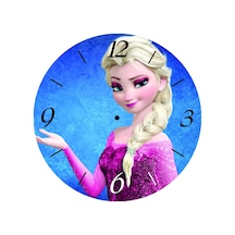 Frozen Elsa Buz Devri Çap 30cm Sessiz Akar Bombeli Gerçek Cam Duvar Saati Çok Renkli
