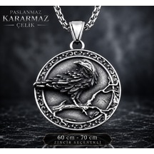 Paslanmaz Çelik Çift Taraflı Tasarım Vegvisir Rune Viking Kuzgun Kolye