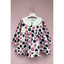 Beyaz Yaka Dantel Detaylı Puantiyeli Renkli Kız Çocuk Bebek Elbise 001