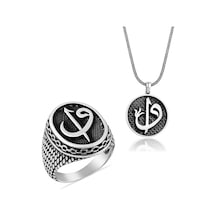 Fkgümüş Gümüş Elif Vav Kolye Ve Yüzük Kombin