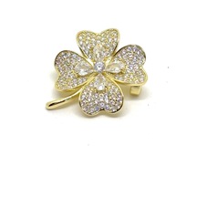 Oya Silver Işıltılı Altın Kaplama Gümüş Yonca Broş 2.4x2.8 Cm Yn00009