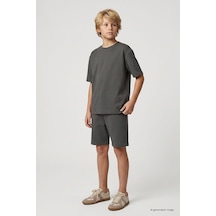 TOMMYLIFE Haki Oversize Fit Basic Erkek Çocuk Şort Takım - 11335