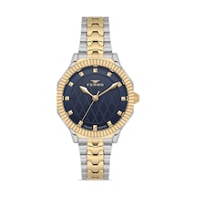 Ferro Fl21632awt-d3 Quartz Çelik Altın/gri Lacivert Kadran 32 Mm Kadın Kol Saati Gri
