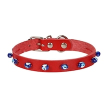 Cattie Boncuklu Deri Kedi Boyun Tasması L 1.2x25-29CM Kırmızı
