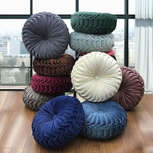 Yeşil Avrupa Lüks Kadife Atmak Yastık Minder Yuvarlak Kumaş El Yapımı Pileli Tekerlek Kabak Koltuk Minderi 35 Cm