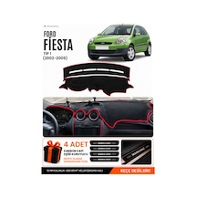 Ford Fiesta Tip 1 2002-2009 Uyumlu Torpido Örtüsü, Torpido Kılıfı - Siyah-kırmızı - Fo007