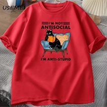 Flood Of Style Komik Kedi Okuma Kitap T-shirt Grafik Tees Pamuk Erkek Giyim O Boyun Meme Kısa Kollu Tees Har Kırmızı