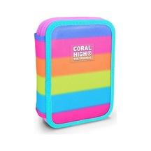 Coral High Kids Renkli Çizgili Çift Katlı Kalem Çanta 11140 Çok Renkli