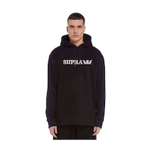 Araba Supra King Logo Baskılı Siyah Erkek Örme Kapşonlu Sweat