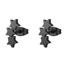 Novahub Siyah Şık Üçlü Yıldız Kulak Çıtçıt Paslanmaz Çelik Küpe Kadın Delici Takı Charm Siyah Siyah