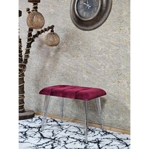 Zafir Metal Krom Tel Ayaklı 60 Cm Puf Bench - Puf - Bench - Oturak - Mutfak Oturağı - Antre Oturağı Bordo