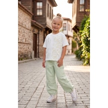 Aden Kids Kaz Tüğü Kumaş Oversize Pantalon İle Kombin Alt Üst Takım Yeşil