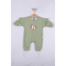 Babydonat Kirpi Nakışlı % 100 Pamuk Kız Bebek Tulum Yeşil