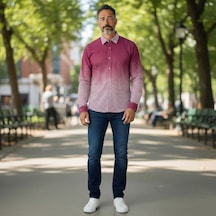 Slim Fit Pamuklu Uzun Kollu Cepsiz Spor Gömlek Slim Fit Kalıp Kırmızı