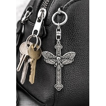 Gotik Kuru Kafa Butterfly Haç Figürlü Metal Anahtarlık Unisex
