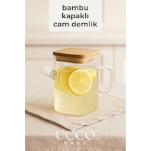 1 Litre Bambu Kapaklı Boroslikat Cam Demlik Sürahi Detox, Limonata, Bitki Çayı, Yağdanlık Mutfak Şeffaf