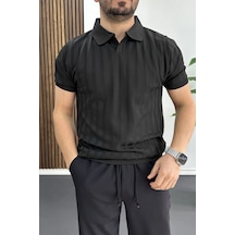Erkek Açık Yaka Desenli Tişört Siyah Edw453 Siyah