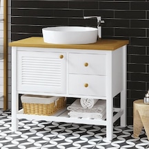 Denko Smarto 95 Cm Mdf Beyaz Banyo Dolabı Alt Modül Ve Lavabo Beyaz