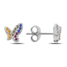 Brezza Lusso Jewelry Gümüş Renkli Zirkon Taşlı Bayan Gümüş Küpe