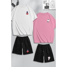 Unisex Kadın Erkek Hello Kitty Spiderman Baskılı Sevgili Çift Kombini Tasarım Oversize Tshirt V Şort Pembe Beyaz Siyah Mck0286 Çok Renkli