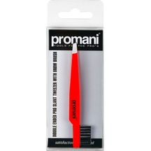 Promani PR-929 Eğik Uçlu Kaş Fırçalı Cımbız Kırmızı