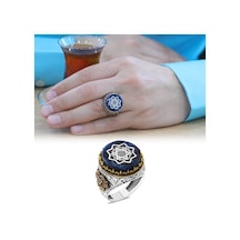 Sıkma Kehribar Üzerine "mühr-i Süleyman Ve Duası" İşlemeli 925 Ayar Gümüş Erkek Yüzük