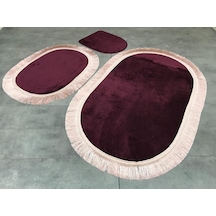Bonny Home Pera Mürdüm 3'lü Banyo Paspası Seti Kaymaz Tabanlı Saç Mürdüm