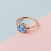 Kuyumcudukkani Topaz Mavi Kare Kesim Taşlı "tektaş"yüzük-10438-r-blu Rose Gold