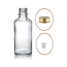 30ml Şeffaf Şişe Sarı Metal Düz Kapaklı, 12 Adet, Cam Şişe, Esans Şişesi, Yağ Şişesi, Kozmetik Şişesi